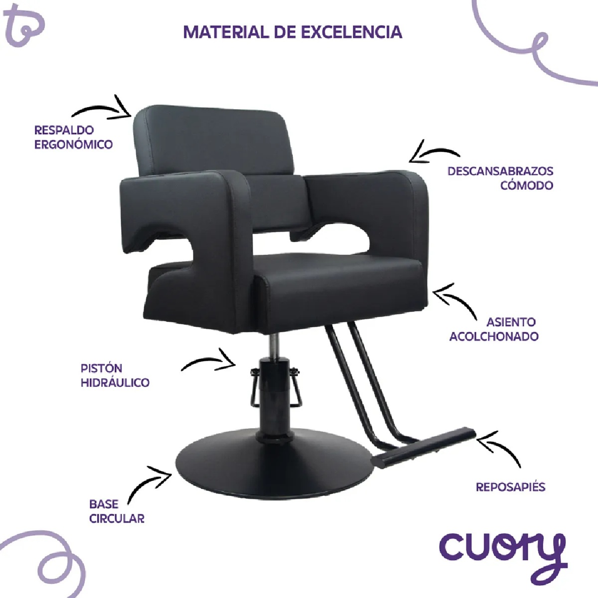 Foto 4 pulgar | Silla Barbería Estética Hidráulica Altura Ajustable Negro