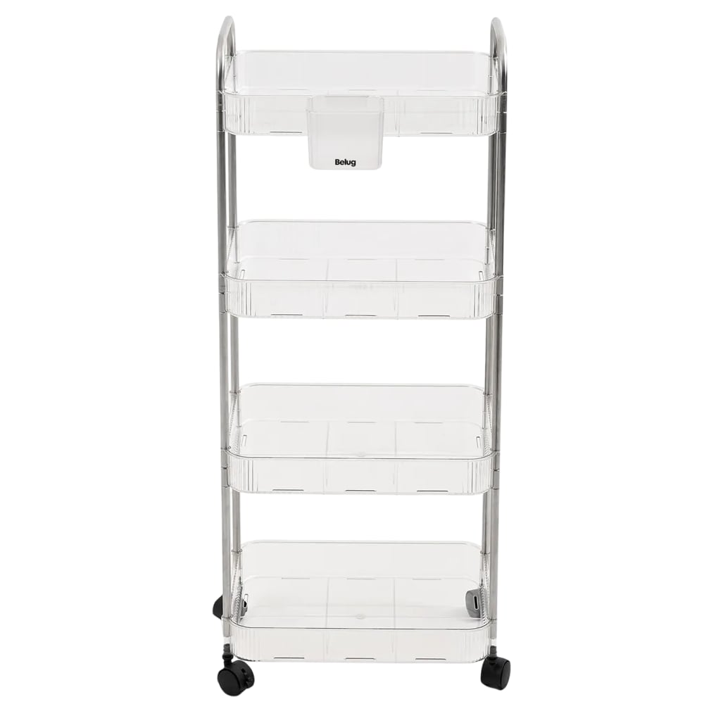 Carrito Belug  Auxiliar Multiusos 4 Niveles Ruedas Giratorias Transparente Plata $969