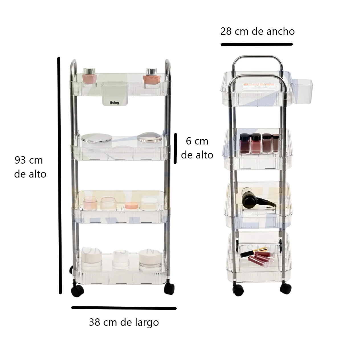 Foto 5 pulgar | Carrito Belug  Auxiliar Multiusos 4 Niveles Ruedas Giratorias Transparente Plata