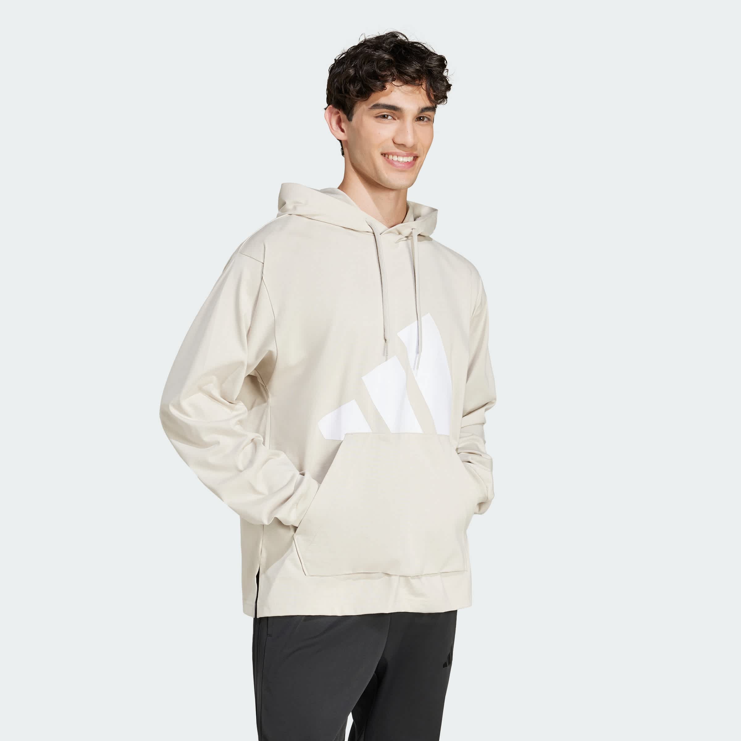 Foto 5 | Polerón Con Capucha Essentials Logo Grande Tejido Jersey Adidas Beige Hombre
