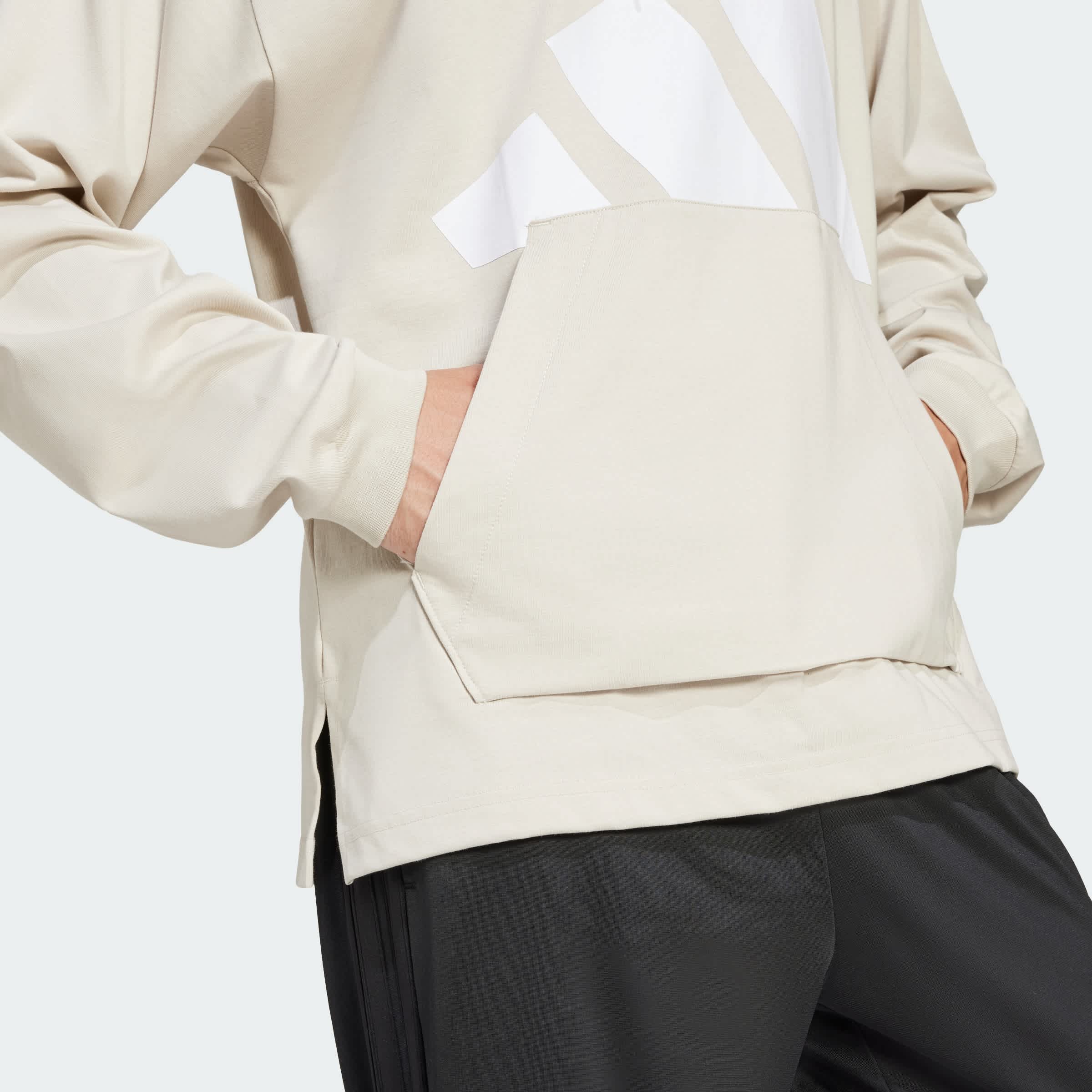 Foto 6 | Polerón Con Capucha Essentials Logo Grande Tejido Jersey Adidas Beige Hombre