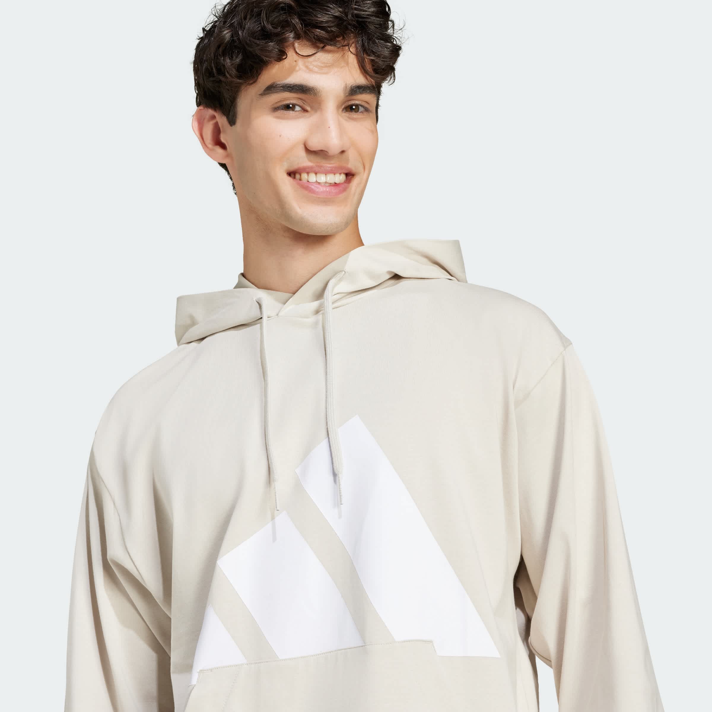 Foto 7 | Polerón Con Capucha Essentials Logo Grande Tejido Jersey Adidas Beige Hombre