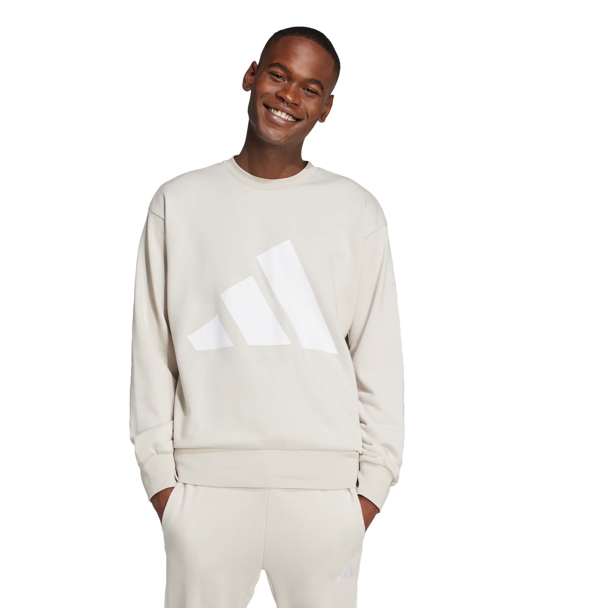 Foto 3 pulgar | Sudadera Essentials Logo Grande Felpa Francesa Adidas Beige Hombre