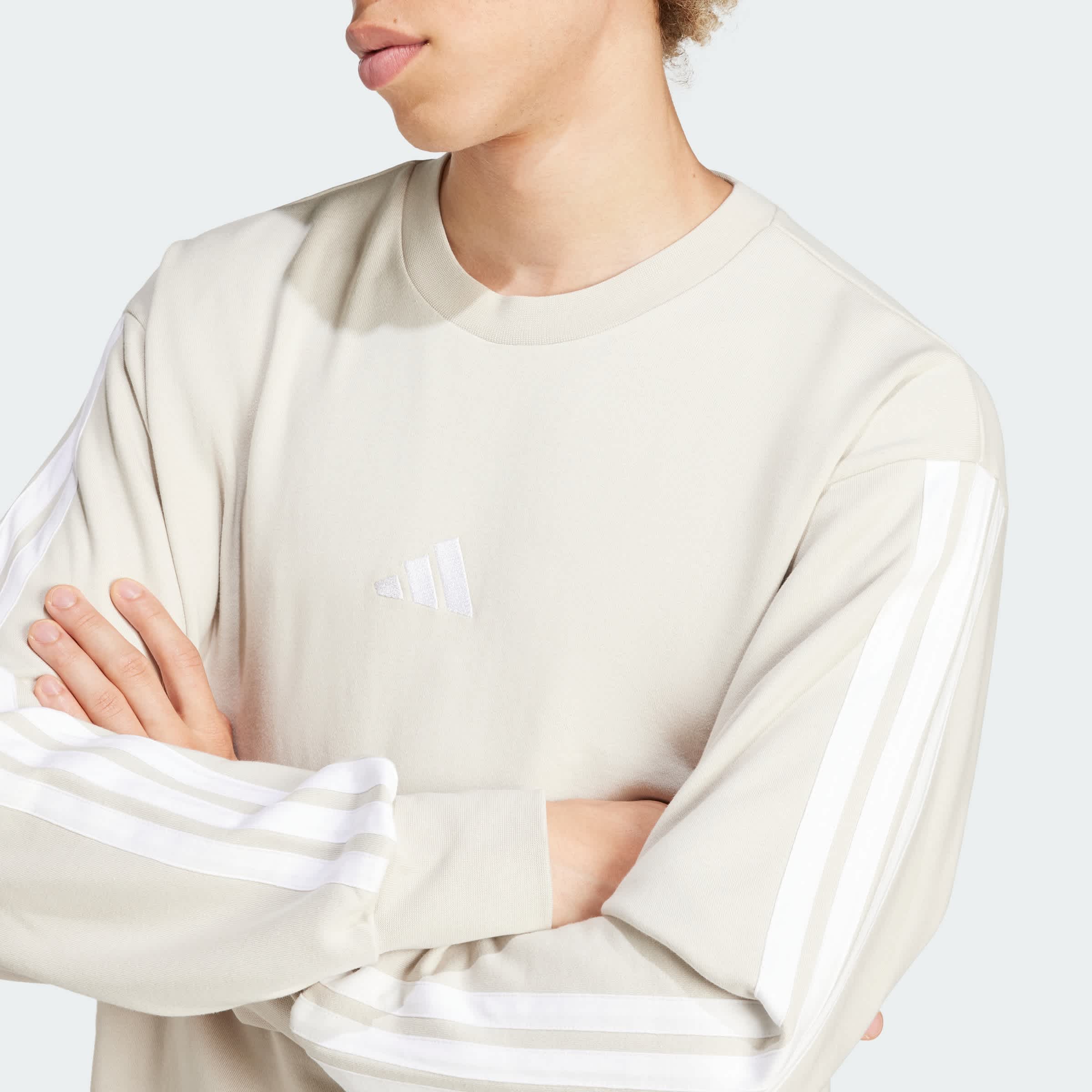 Foto 7 pulgar | Sudadera Essentials 3 Franjas Felpa Francesa Adidas Beige Hombre