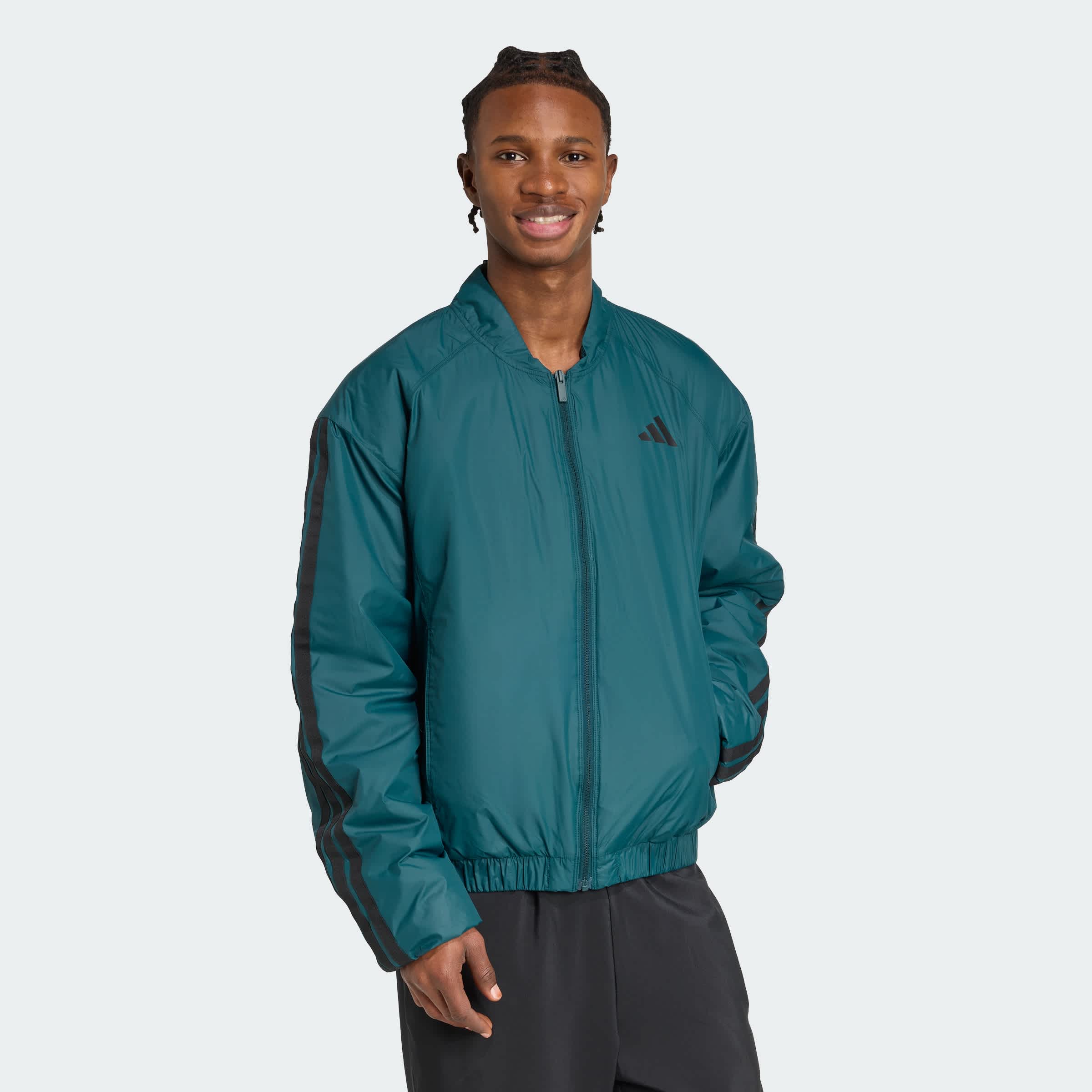 Foto 6 pulgar | Chamarras Bómber Aislantes Essentials Con Climawarm Y Las 3 franjas Adidas Verde Hombre