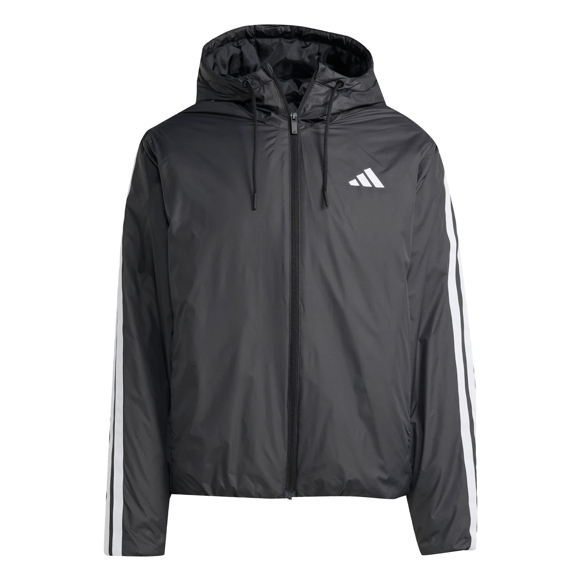 Foto 2 pulgar | Chamarra Con Gorro Térmica Essentials Climawarm 3 Franjas Adidas Negro Hombre