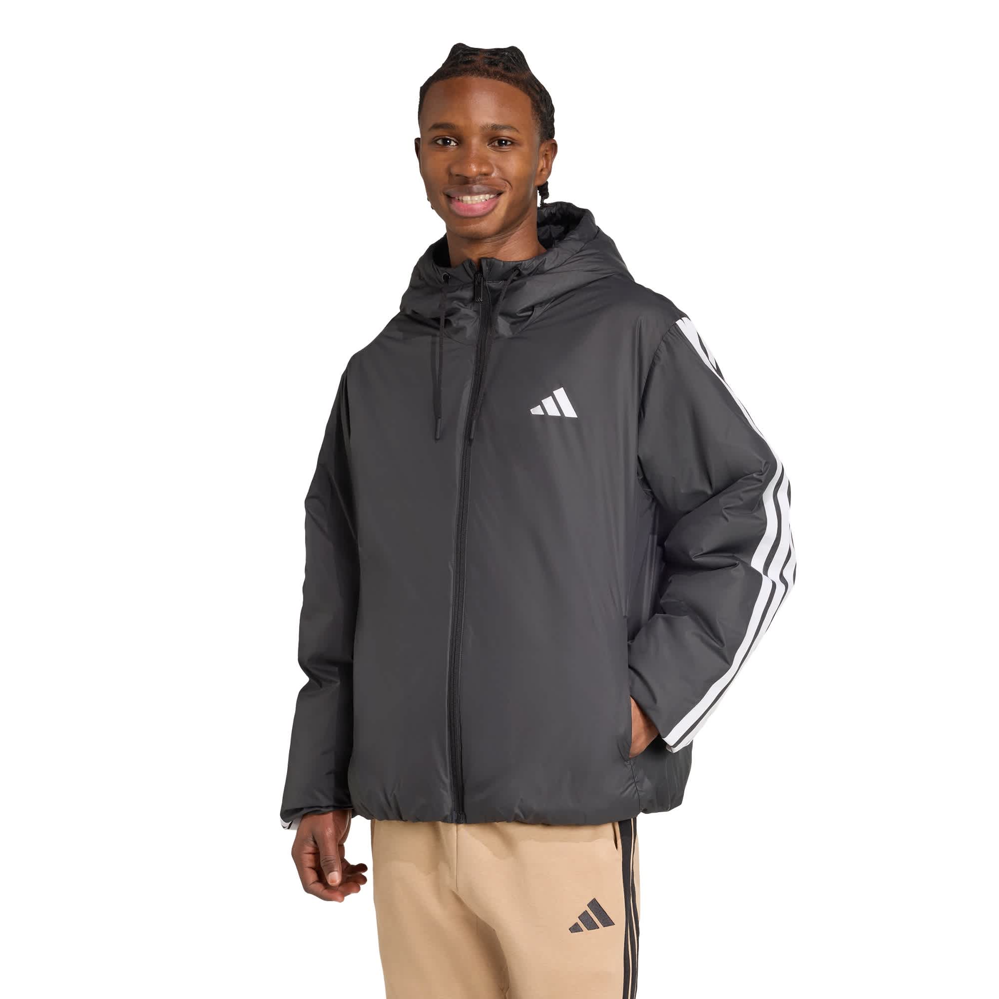 Foto 2 | Chamarra Con Gorro Térmica Essentials Climawarm 3 Franjas Adidas Negro Hombre