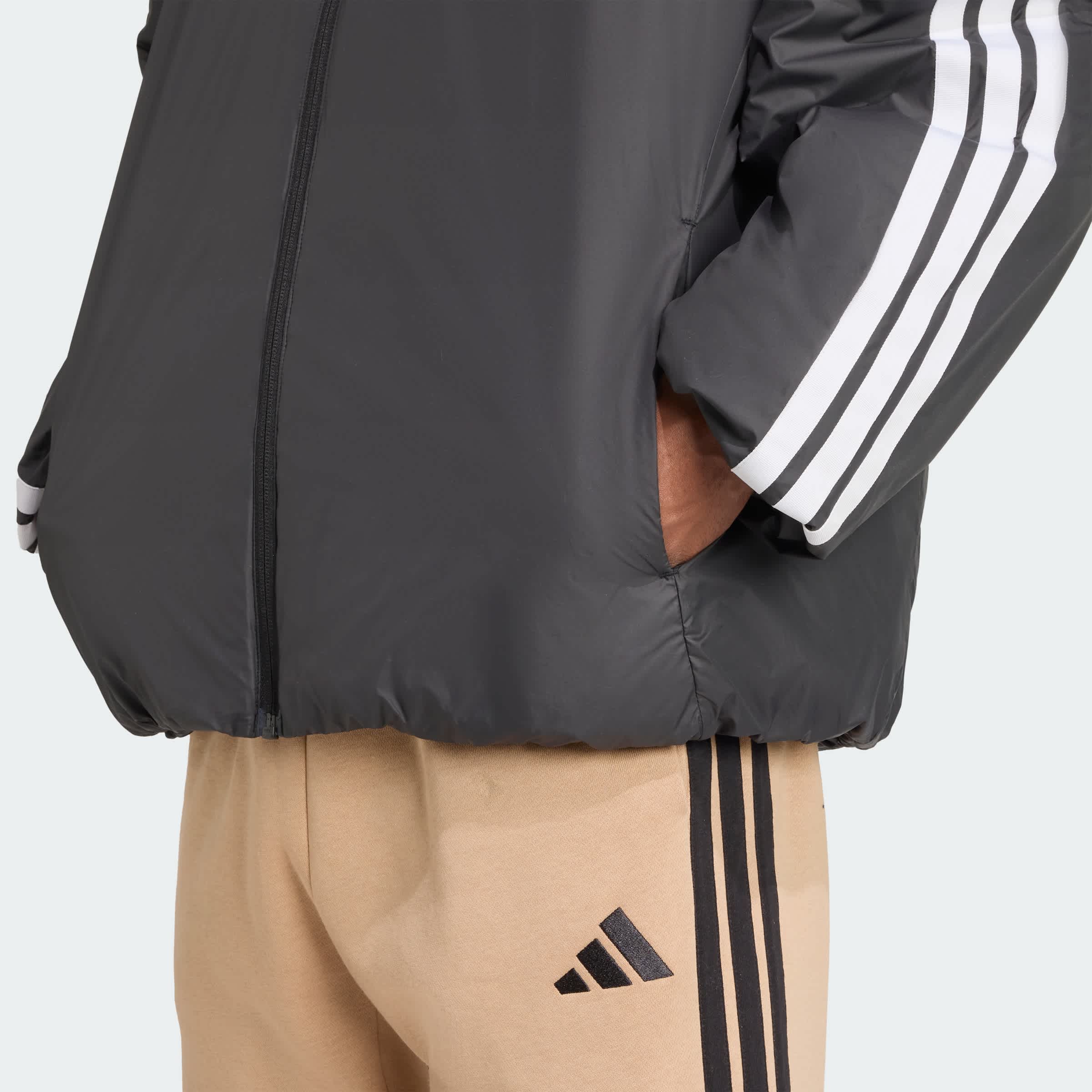 Foto 8 pulgar | Chamarra Con Gorro Térmica Essentials Climawarm 3 Franjas Adidas Negro Hombre