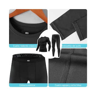 Foto 3 | Pantalón Licra + Playera De Compresión Conjunto Gym 2ps M Eo Safe Imports Esi-20430 Negro
