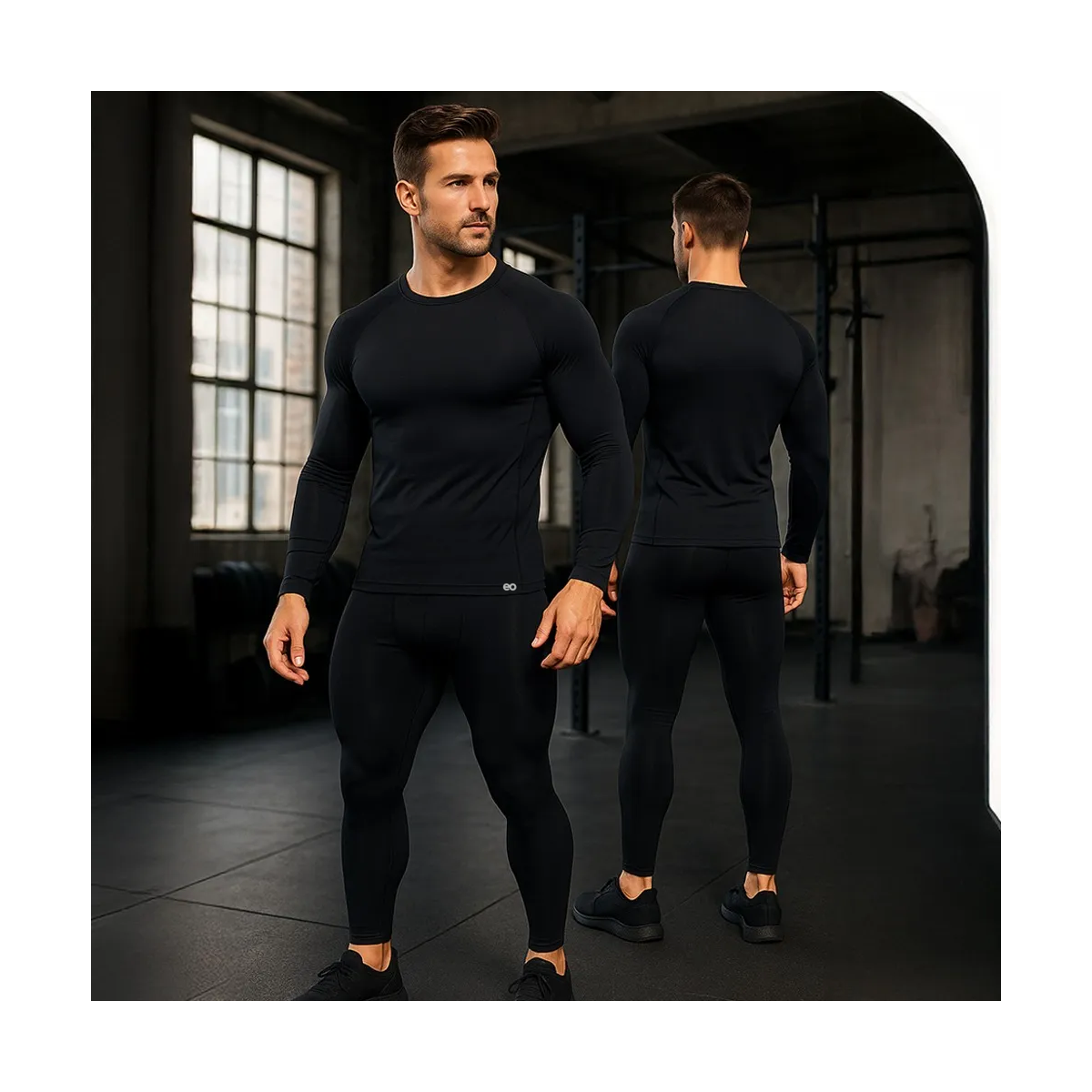 Foto 5 pulgar | Pantalón Licra + Playera De Compresión Conjunto Gym 2ps M Eo Safe Imports Esi-20430 Negro
