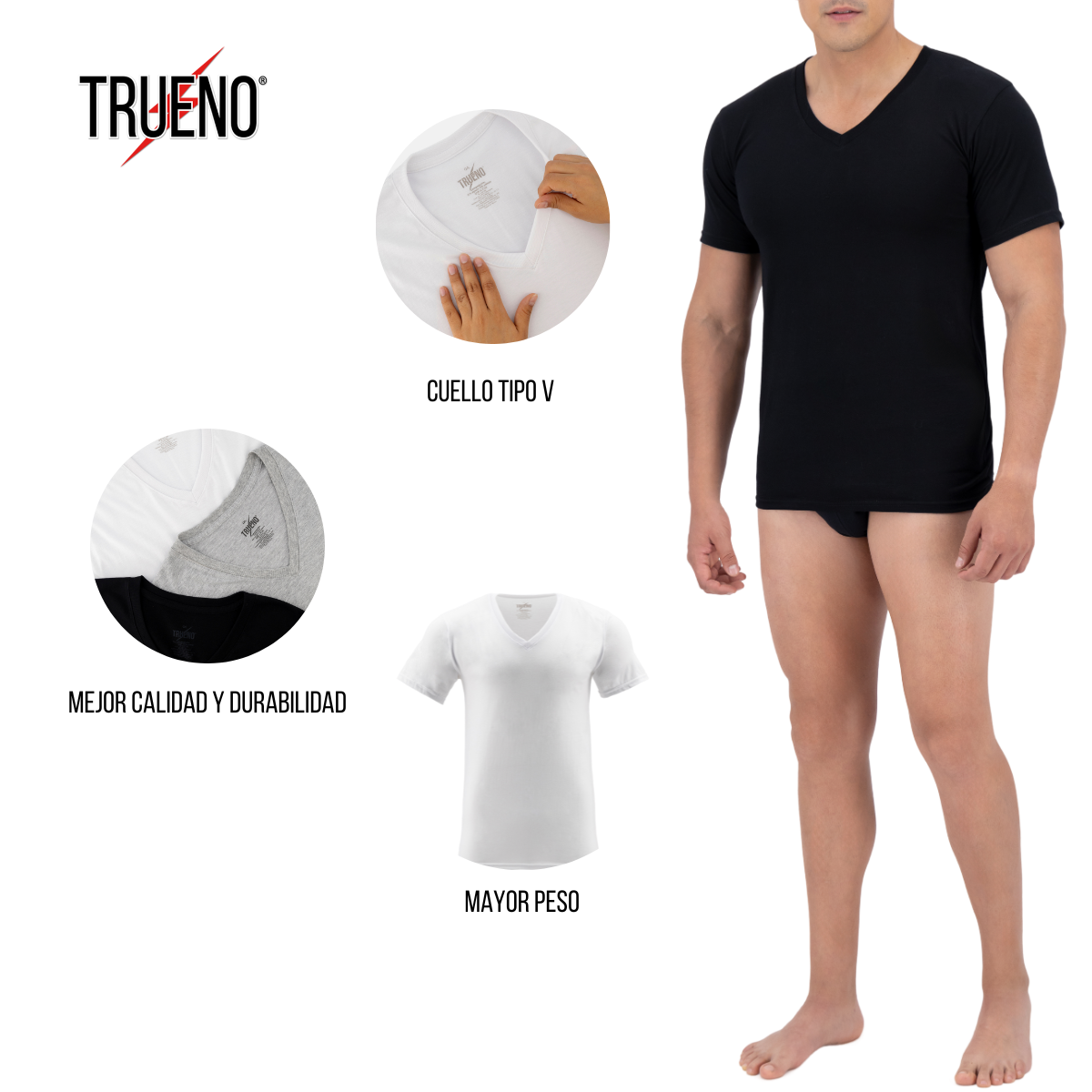 Foto 4 pulgar | Playera Trueno Cuello Redondo De Algodón Color Negro 3 Piezas