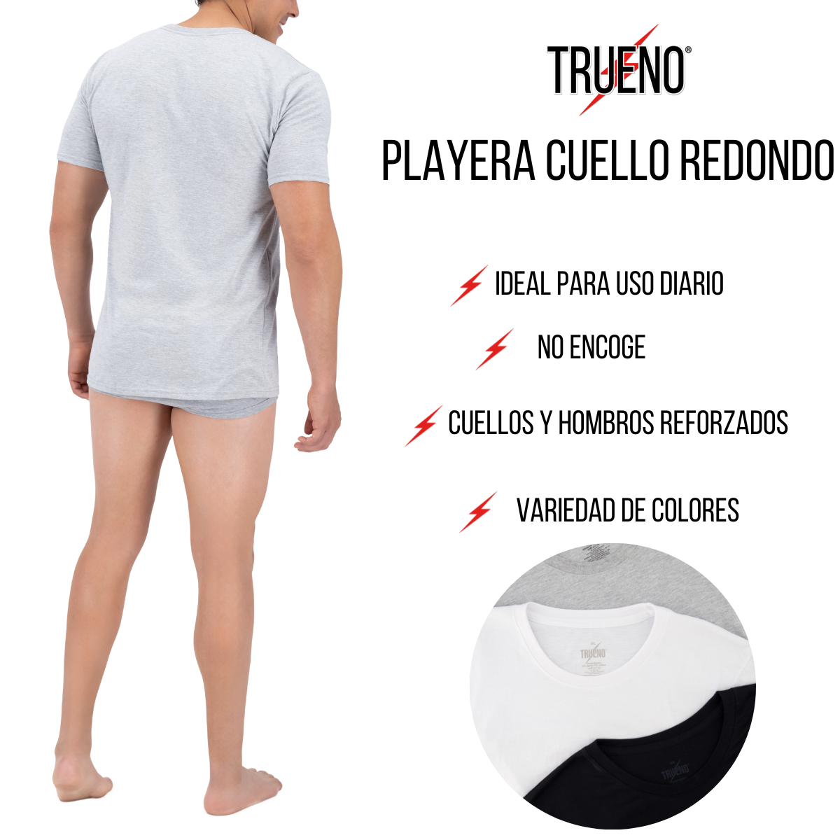 Foto 3 pulgar | Playera Trueno Cuello Redondo De Algodón Color Blanco 3 Piezas