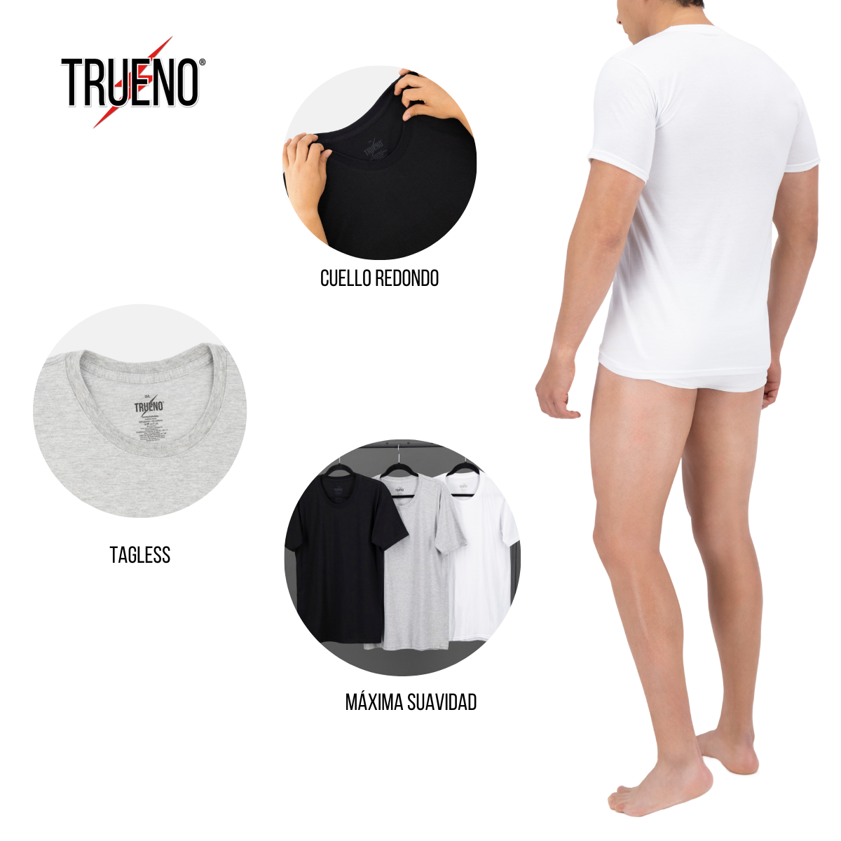 Foto 4 pulgar | Playera Trueno Cuello Redondo De Algodón Color Blanco 3 Piezas