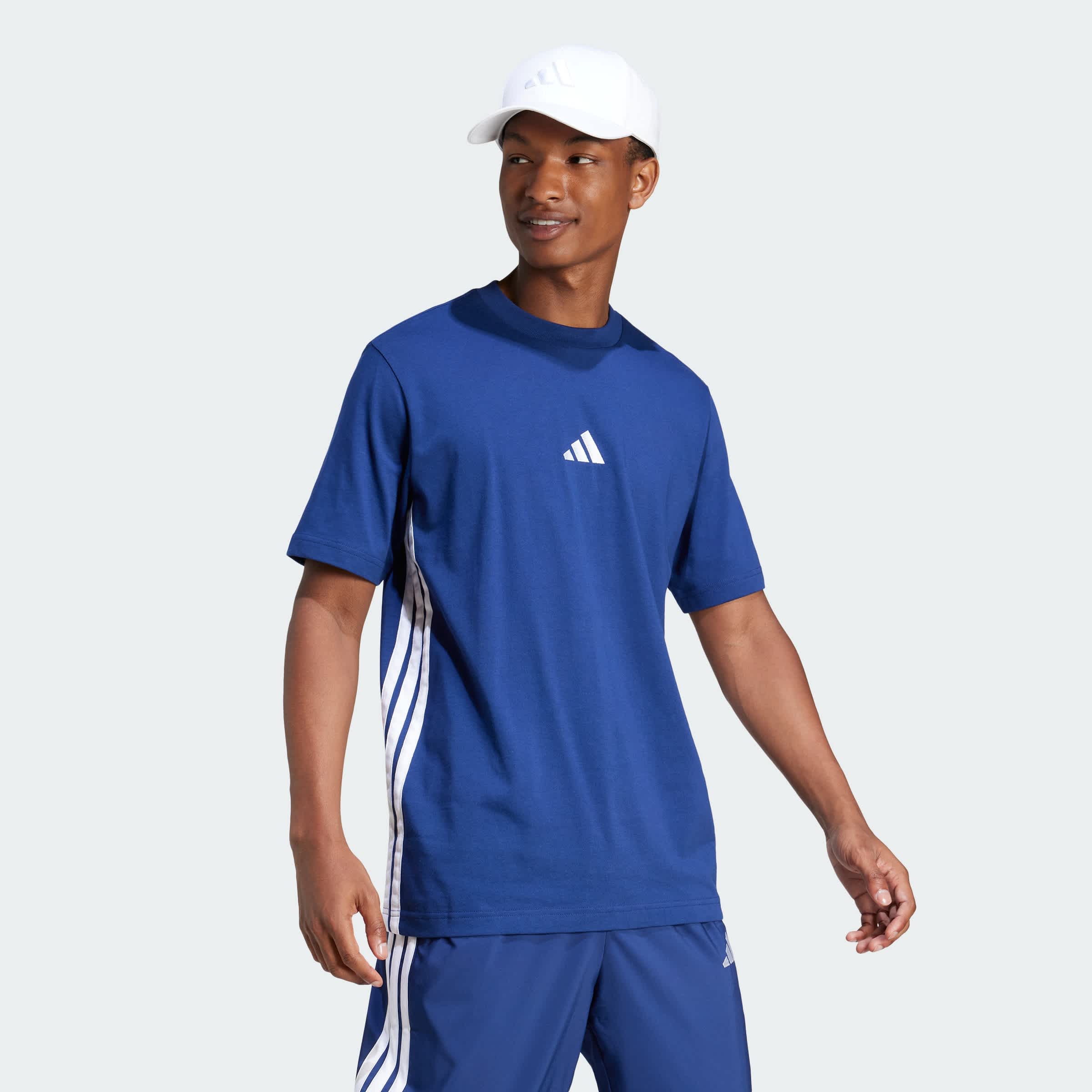 Foto 6 pulgar | Playera Essentials 3 Franjas Tejido Jersey Adidas Azul Hombre
