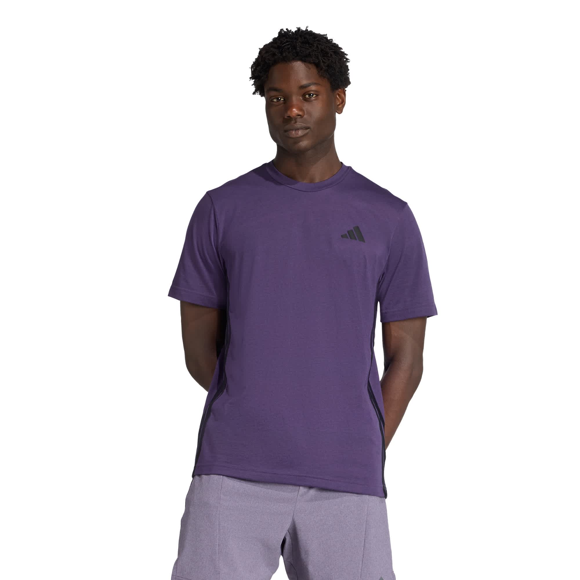 Foto 1 | Playera 3 Franjas Train Essentials Training Feelready Adidas Violeta Hombre