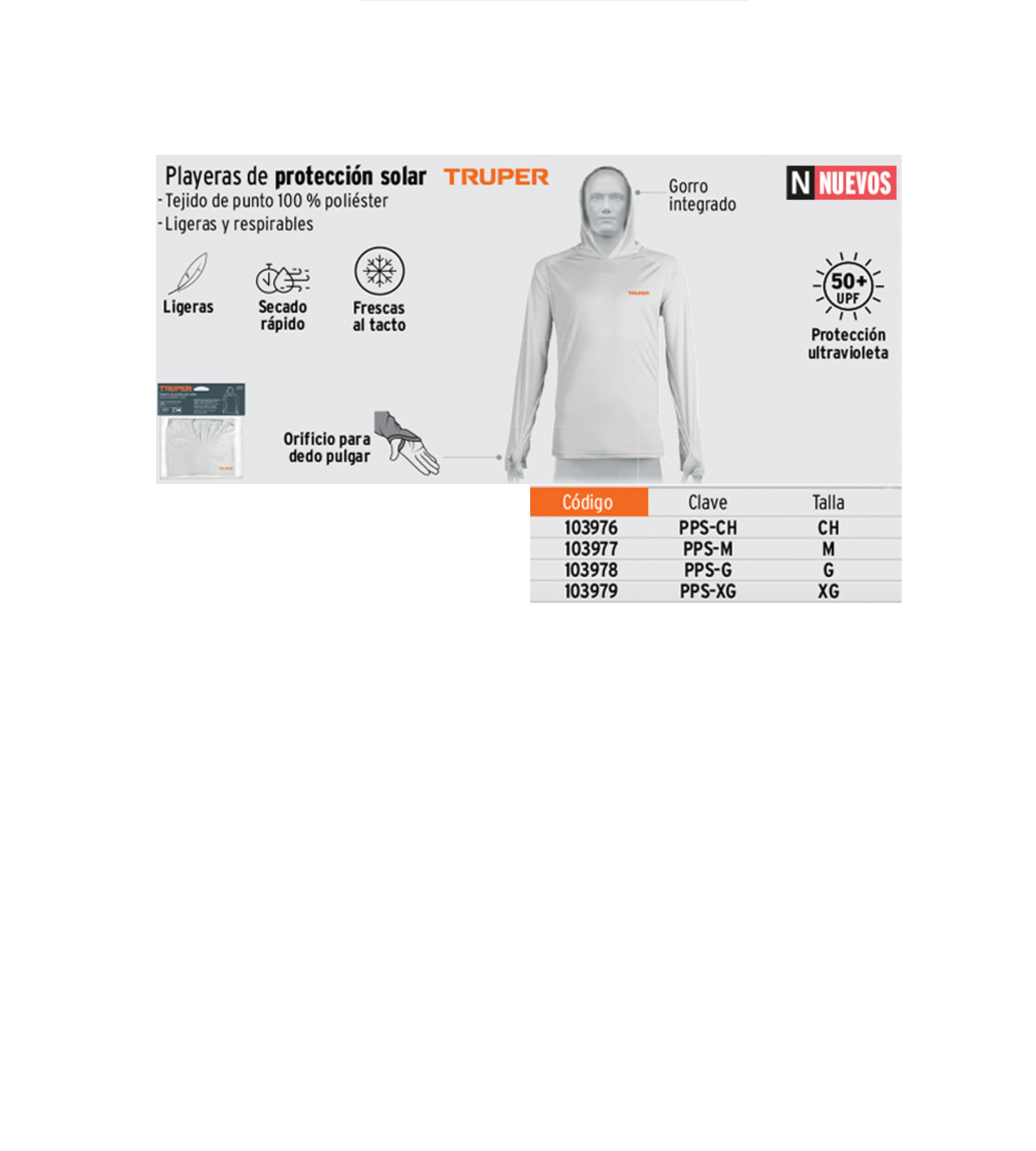 Foto 3 pulgar | Playera Protección Solar m. Larga  C/gorro hombre m  Truper