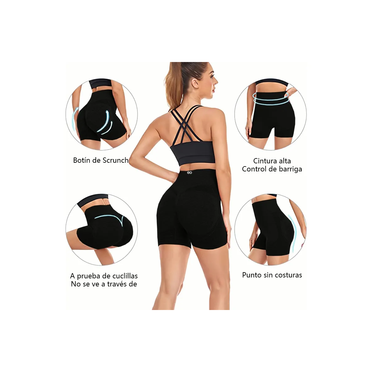 Foto 2 | Shorts De Licras Deportivos Leggings Mujer 2pcs  Talla: S/m Eo Safe Imports Esi-20968 Negro