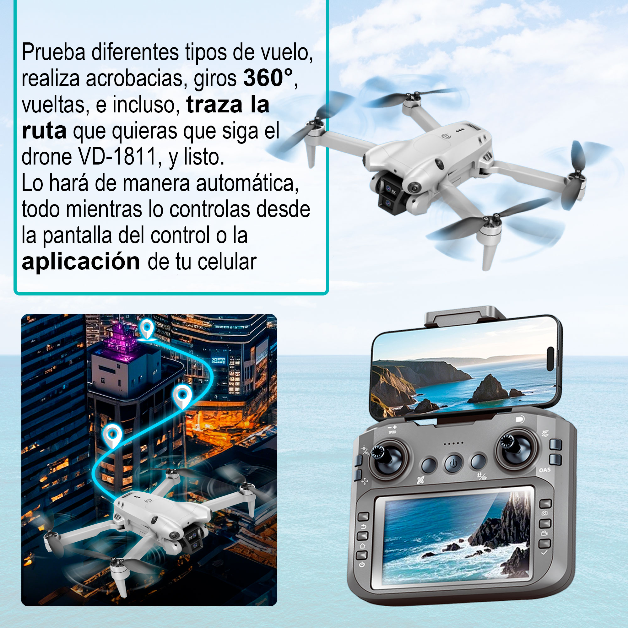 Foto 4 | Drone VAK 1811 Cámara 4K Wifi control App 4 ejes alcance 100m estabilizador color Negro