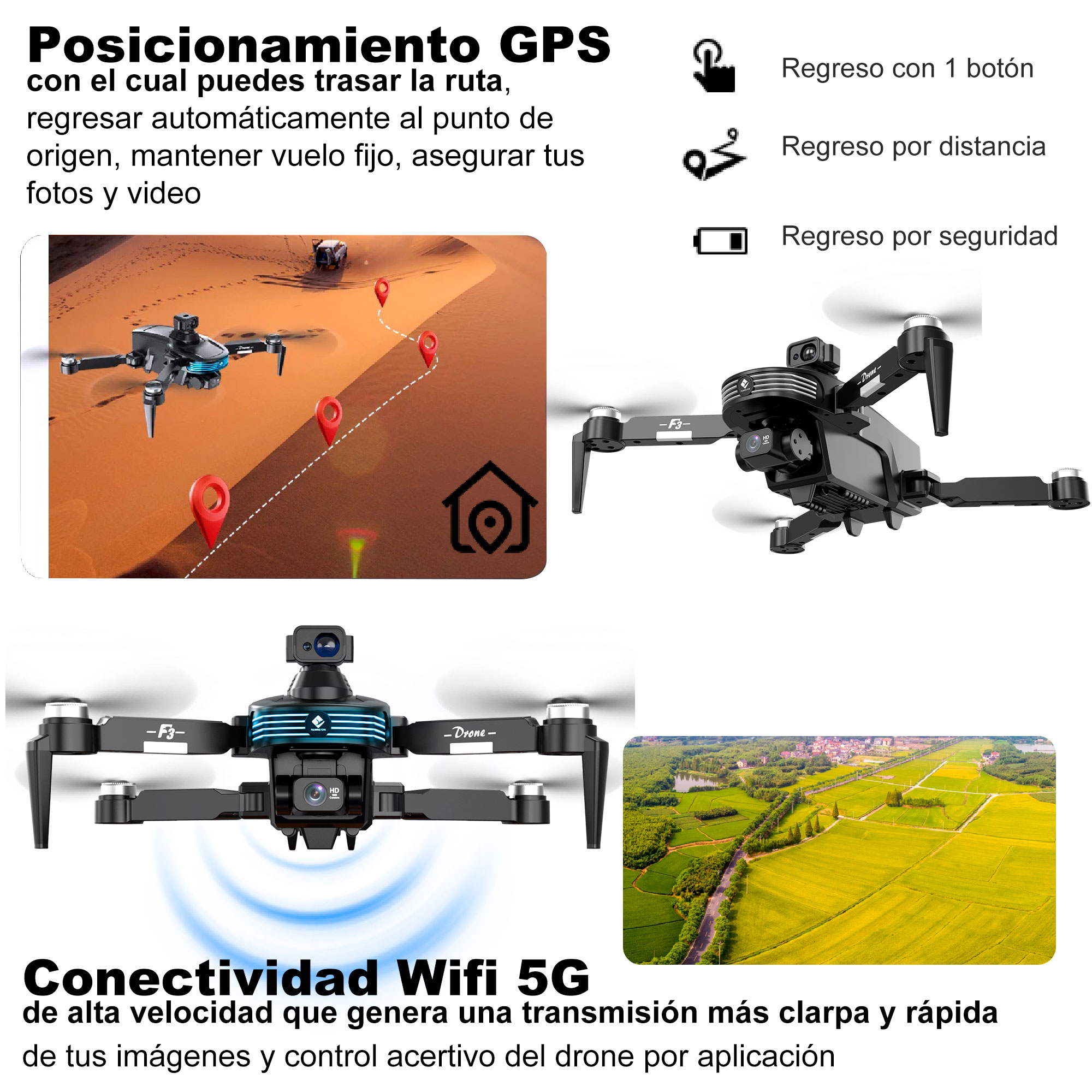 Foto 3 pulgar | Drone Vak F3pro 5g Gps Laser 2 Camaras 4k App Wifi