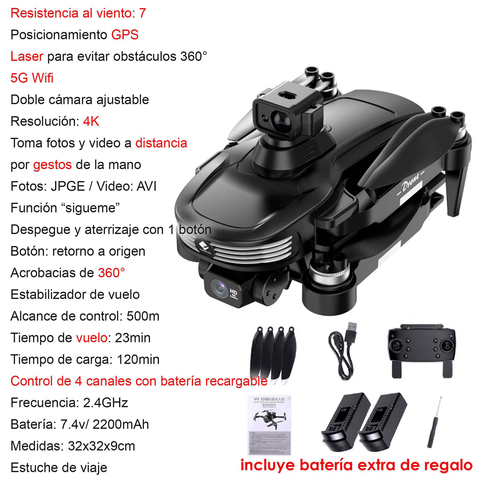 Foto 6 | Drone Vak F3pro 5g Gps Laser 2 Camaras 4k App Wifi