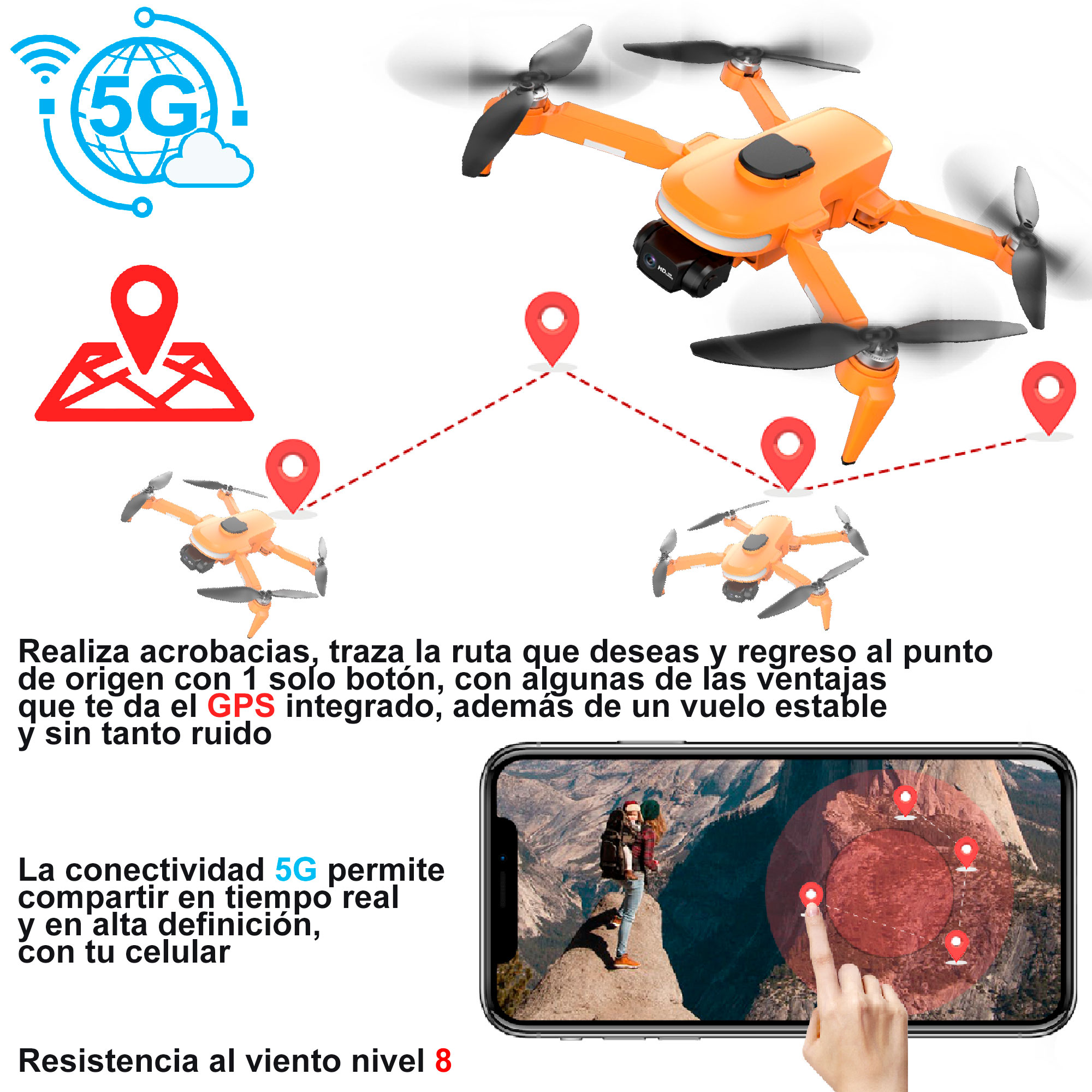 Foto 5 pulgar | Drone Vak 955 Doble Camara Gps 4k Video Control 500m