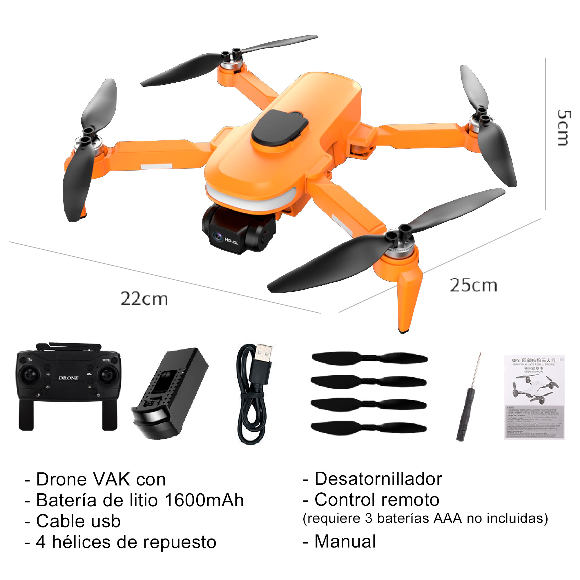 Foto 7 pulgar | Drone Vak 955 Doble Camara Gps 4k Video Control 500m