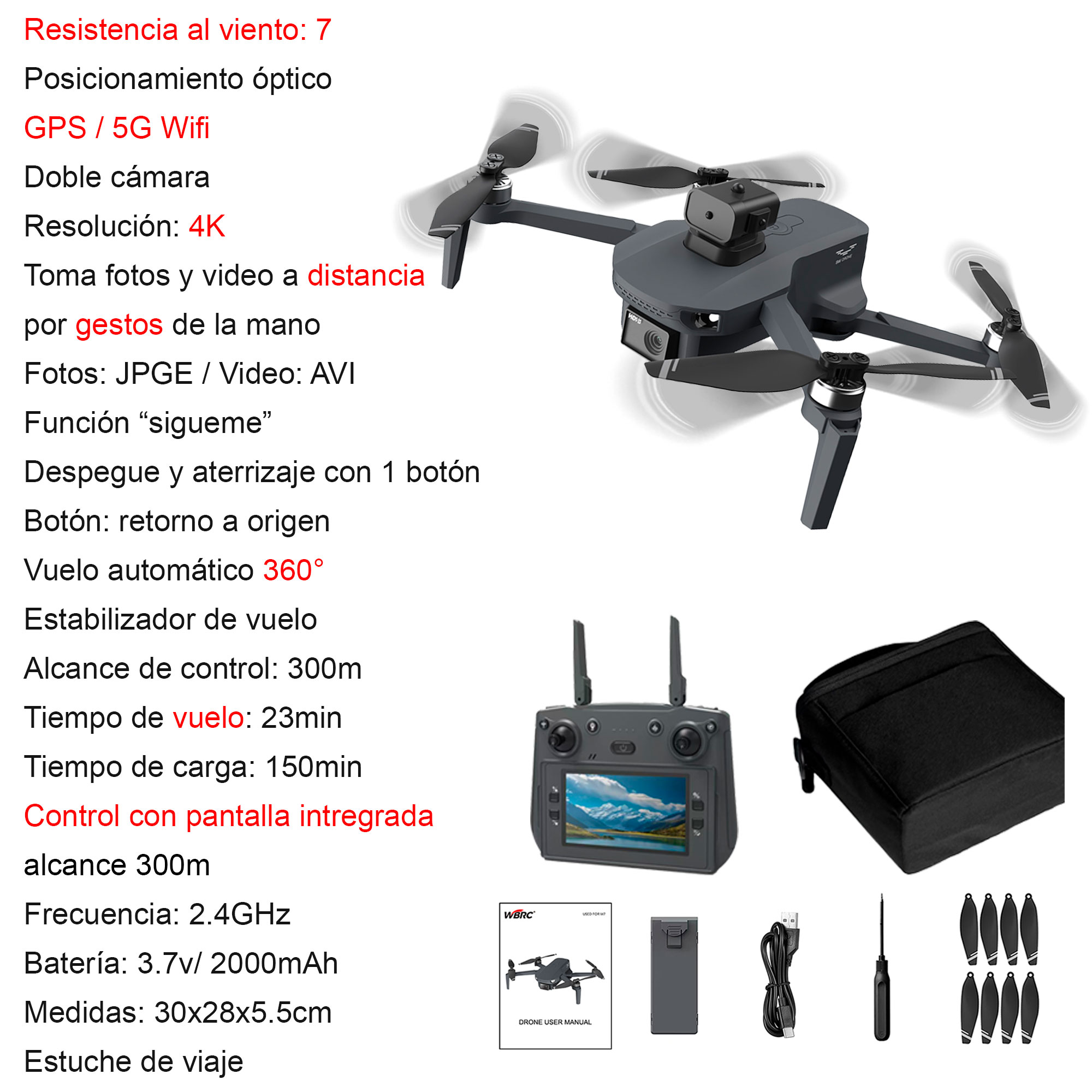 Foto 6 | Drone Vak W7  Gps Wifi Control Con Pantalla Cámara