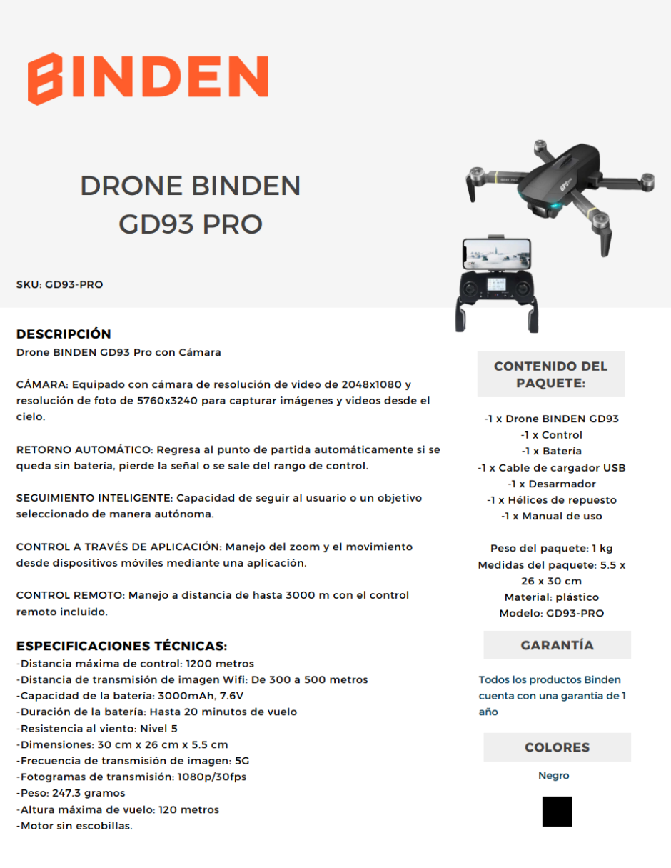 Foto 7 | Drone Gd93 Pro Binden Con Cámara Wifi 20 Min. De Vuelo