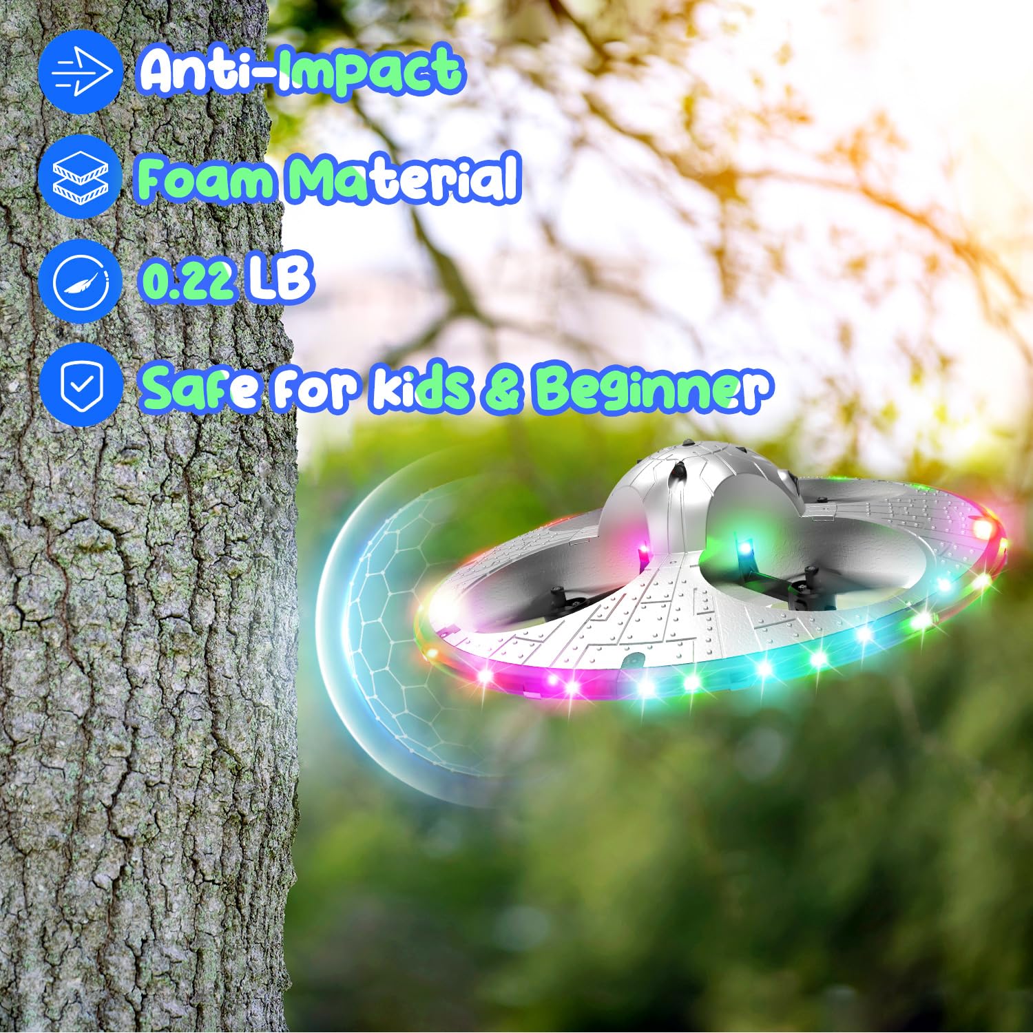 Foto 4 | Drone Holyfun Form Rc Ufo Para Niños Con Luz, 2 Pilas, 15 Minutos - Venta Internacional.