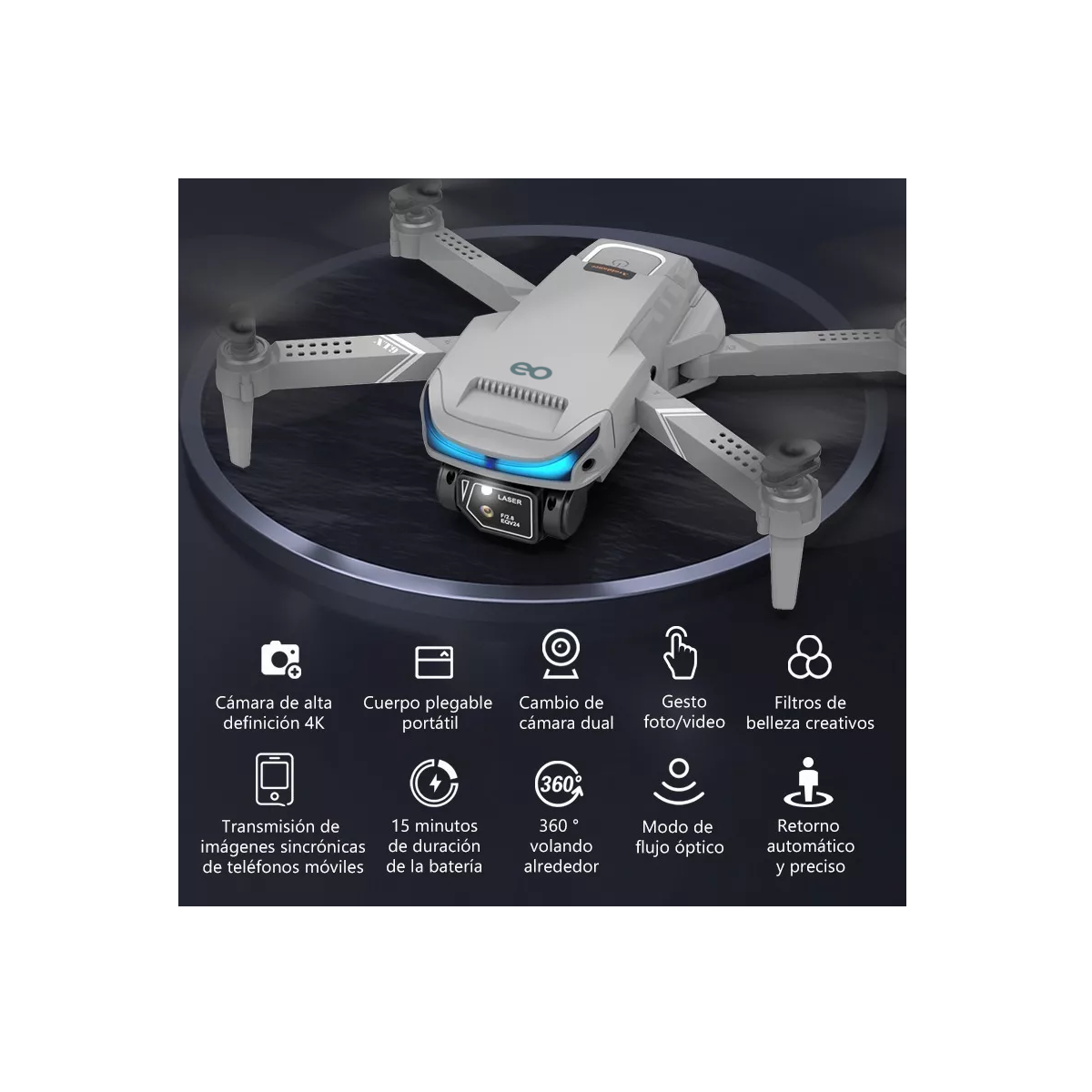 Foto 3 pulgar | Dron A Control Remoto Con Cámara 4k Hd, 3 Baterías Eo Safe Imports Esi-6510-1 Gris