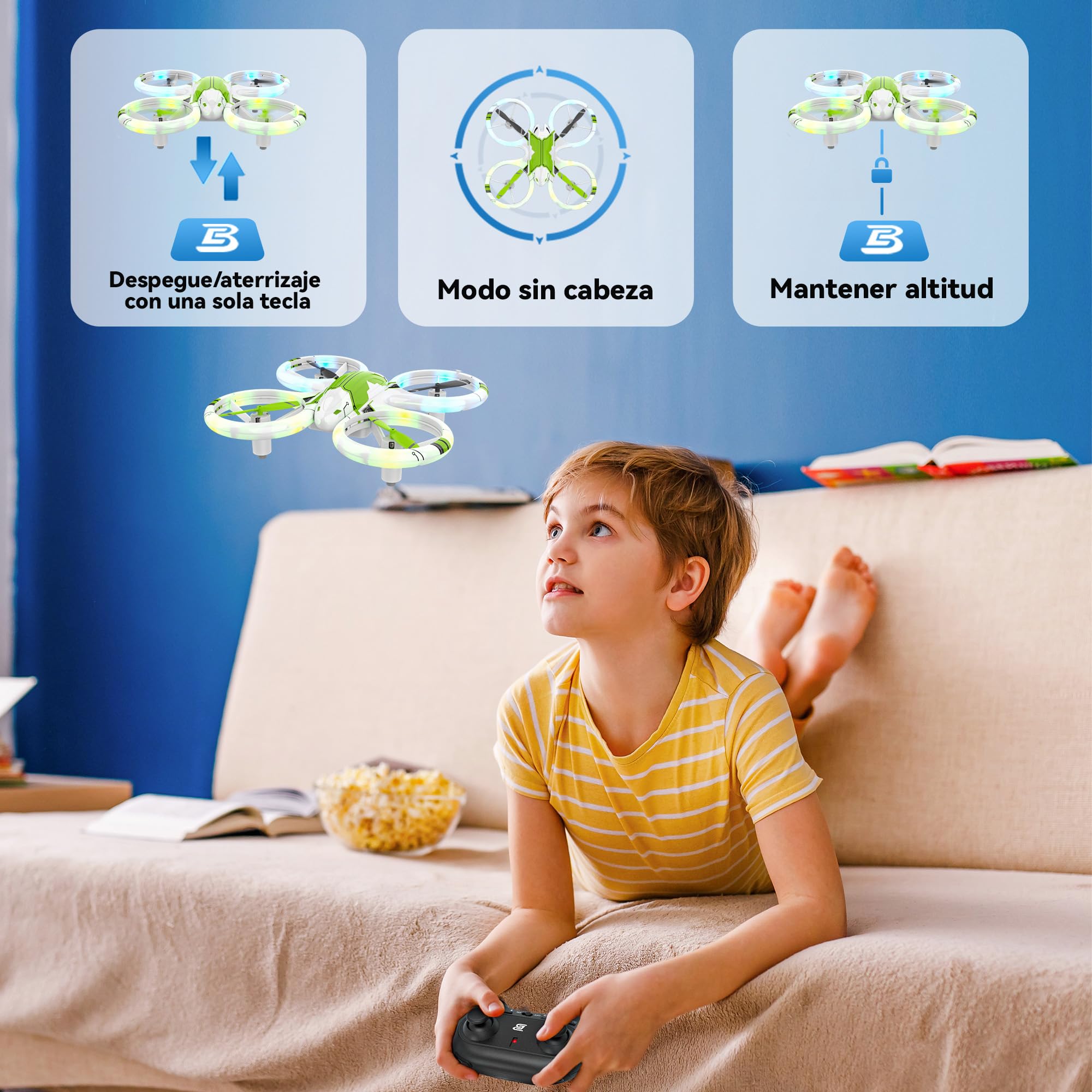 Foto 6 pulgar | Drone Bezgar Hq051s Para Niños Con Efecto De Iluminación Led De 16 Minutos - Venta Internacional.