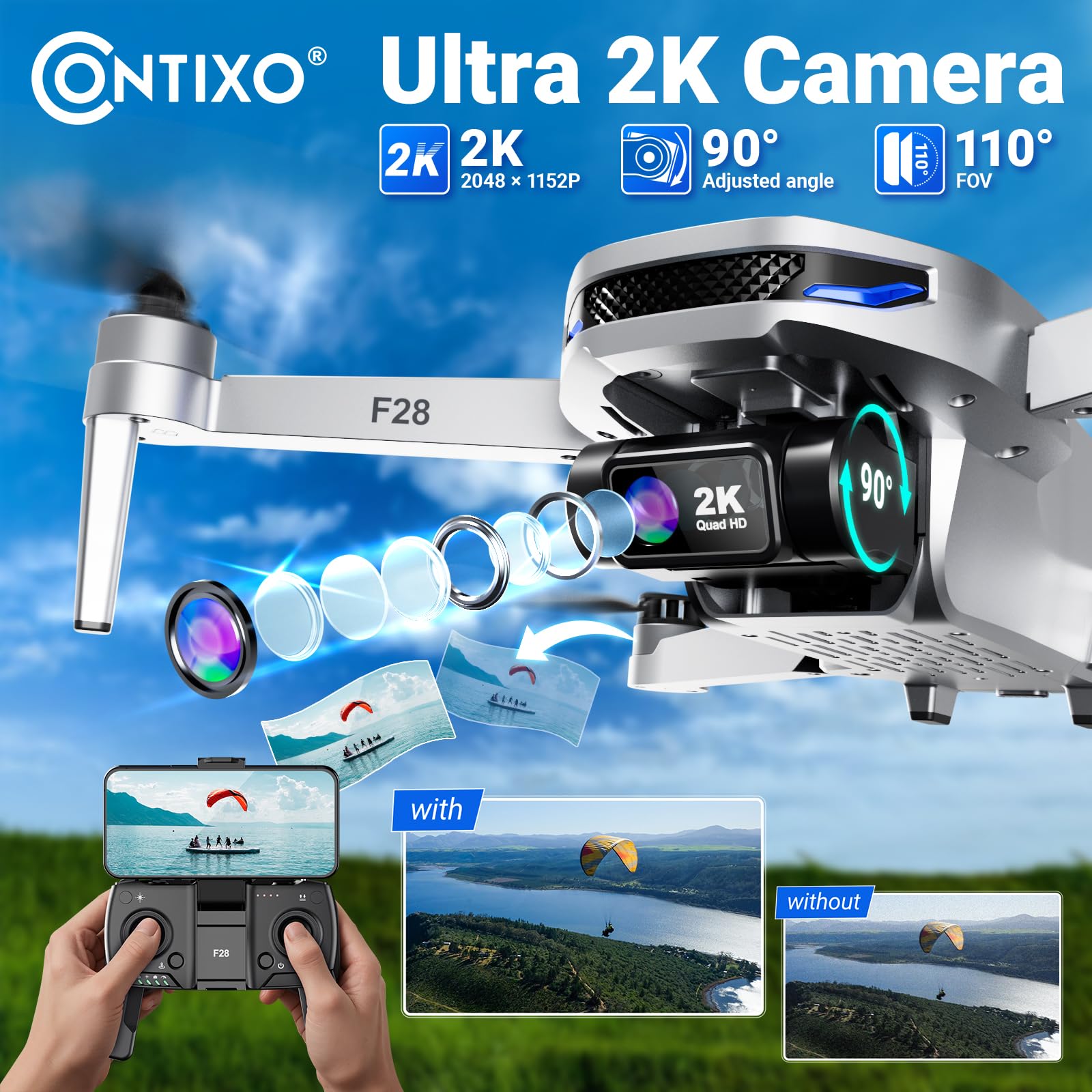 Foto 5 pulgar | Cámara Drone Contixo F28 2k, Plegable, Fhd, Control Gps, 46 Minutos - Venta Internacional.
