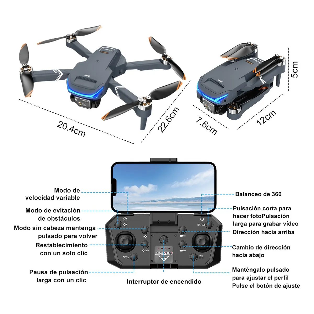 Foto 4 | Dron Cuadricóptero Xt9 A Control Remoto C/cámara 4k Hd Lab.g Gris