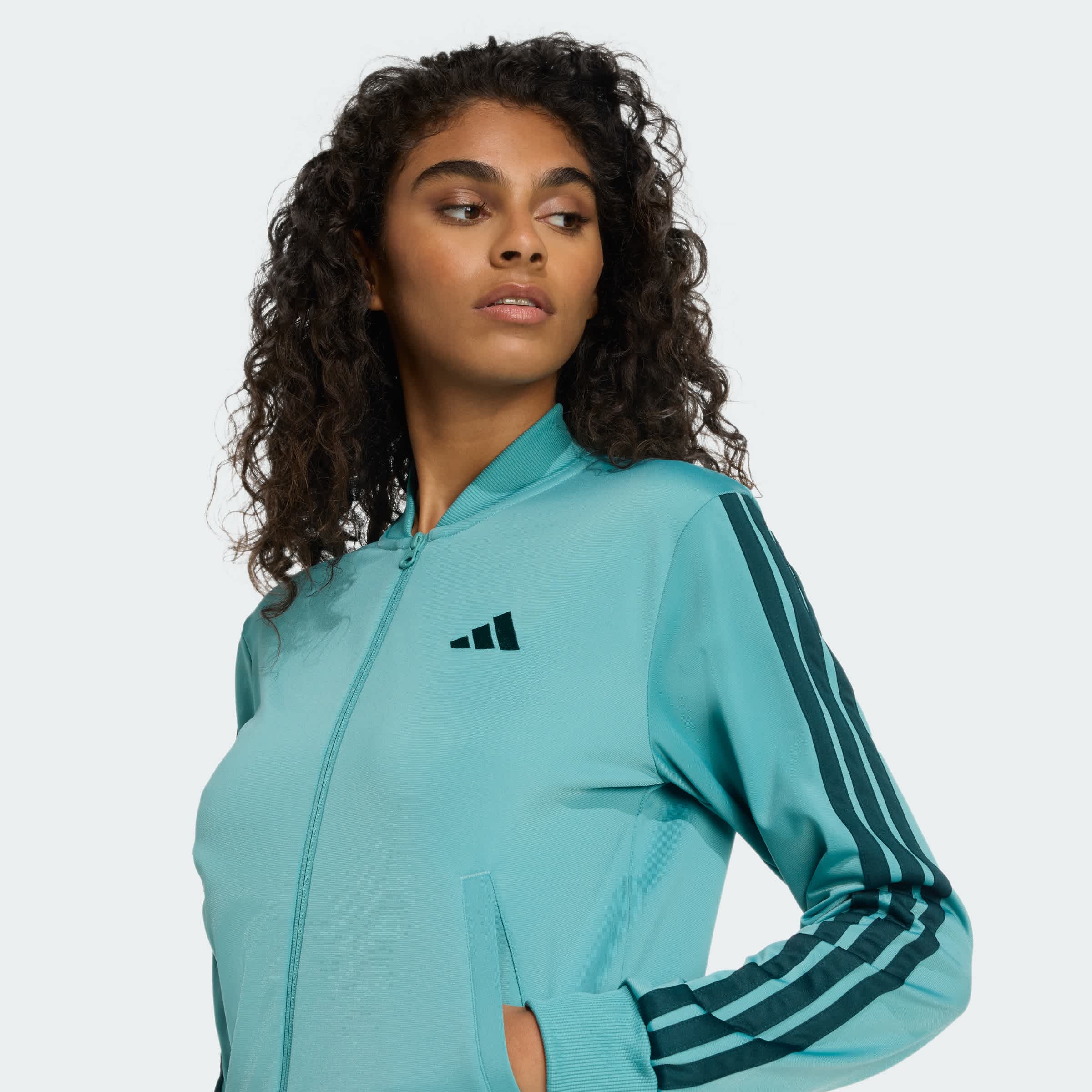 Foto 8 pulgar | Conjunto Deportivo Essentials 3 Rayas Adidas Turquesa Mujer