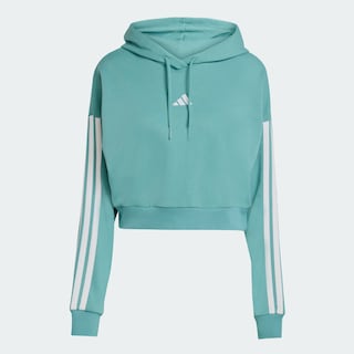 Foto 3 | Sudadera Corta Con Gorro Essentials 3 Franjas Felpa Francesa Adidas Turquesa Mujer