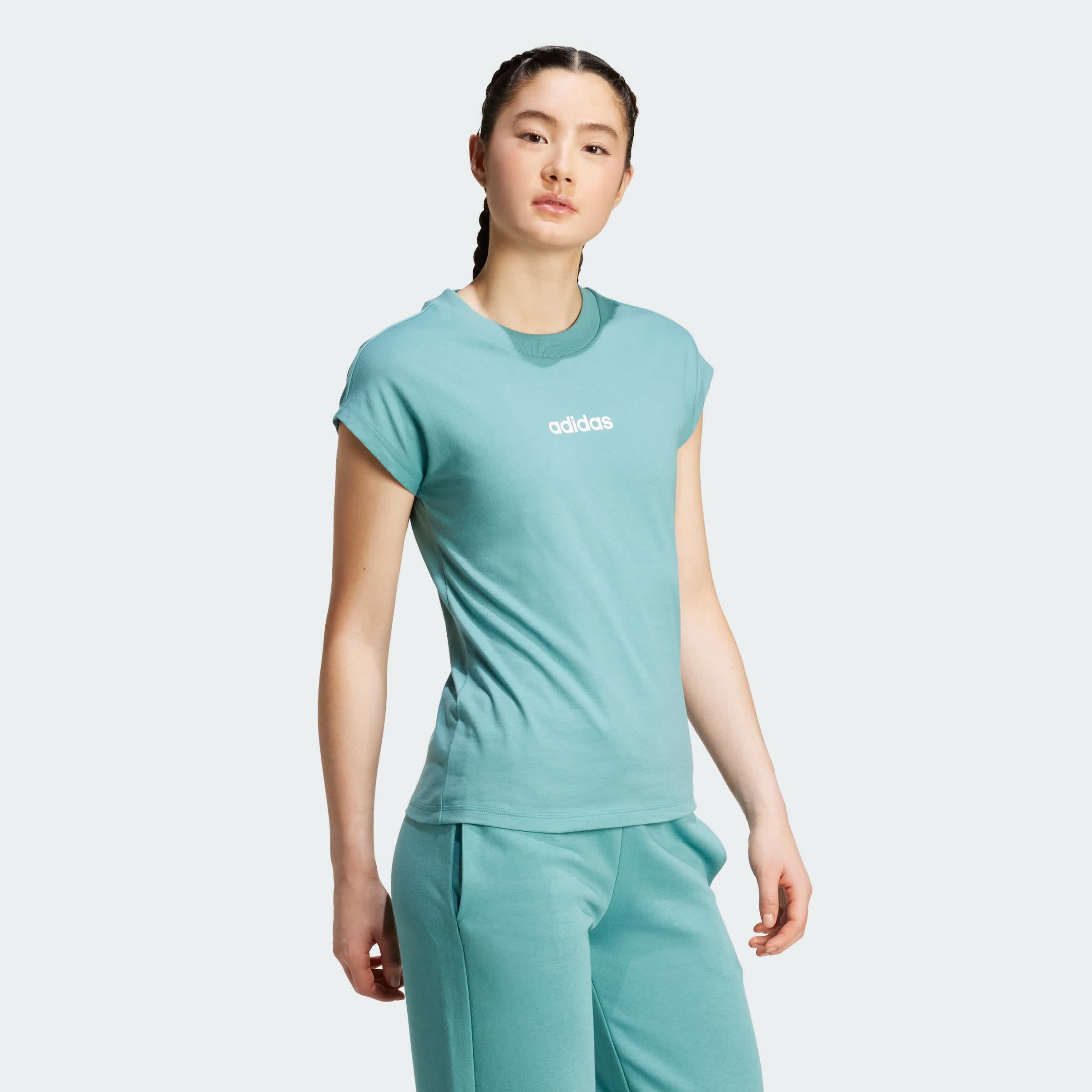 Foto 5 | Playera Essentials Linear Algodón Adidas Turquesa Mujer