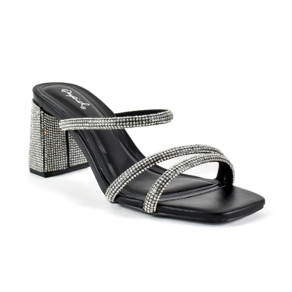 Tacon Tiras De Brillo Elegante 8 Cm Para Mujer Walki Vega Negro