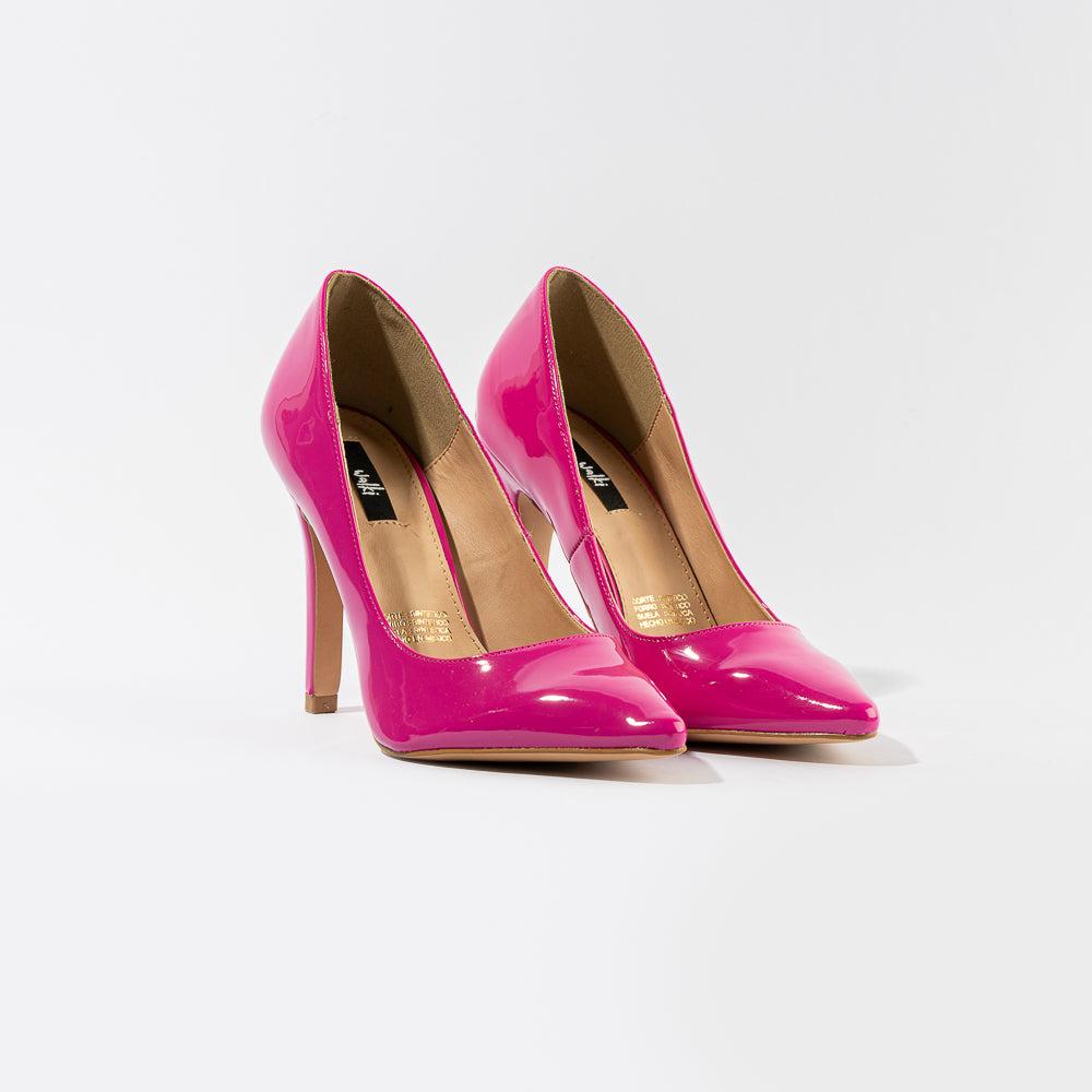 Foto 4 pulgar | Zapatilla Tacón Puntal Charol 8cm Para Mujer Walki Mónica Fucsia Oscuro