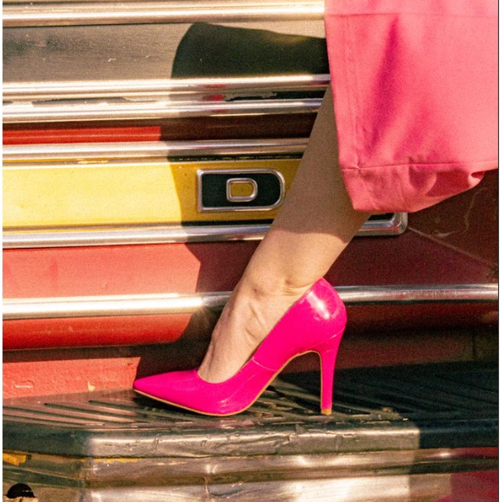 Foto 7 pulgar | Zapatilla Tacón Puntal Charol 8cm Para Mujer Walki Mónica Fucsia Oscuro