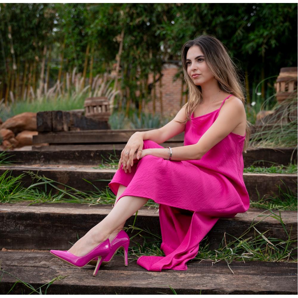 Foto 8 pulgar | Zapatilla Tacón Puntal Charol 8cm Para Mujer Walki Mónica Fucsia Oscuro