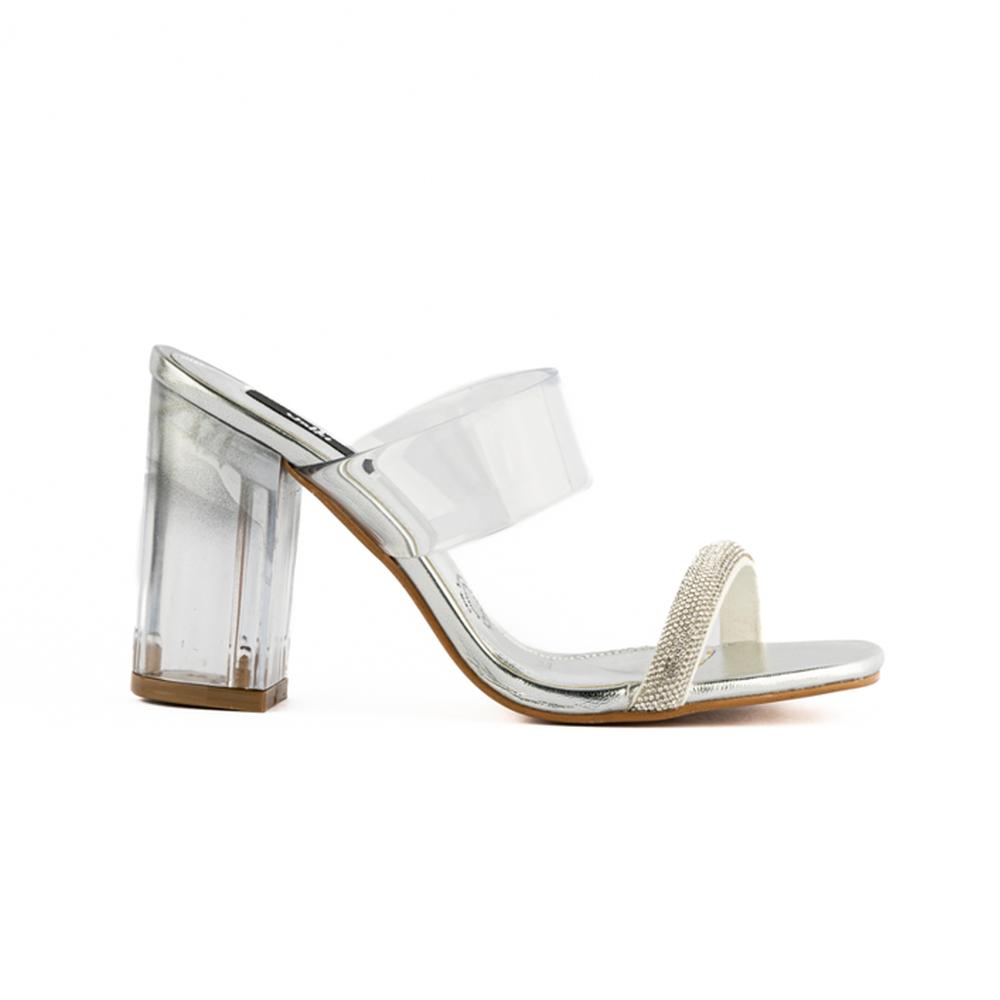 Foto 2 pulgar | Tacón Transparente Cristal 8cm Para Mujer Walki Samantha Plateado