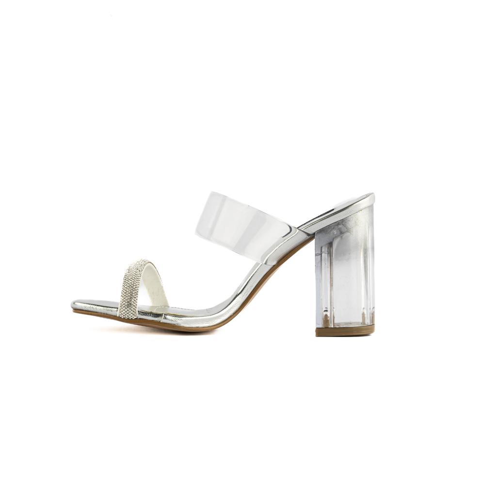 Foto 4 pulgar | Tacón Transparente Cristal 8cm Para Mujer Walki Samantha Plateado