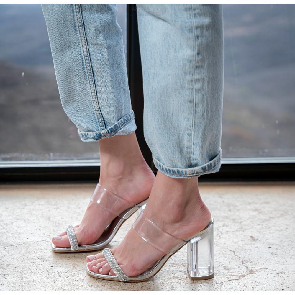 Foto 6 pulgar | Tacón Transparente Cristal 8cm Para Mujer Walki Samantha Plateado