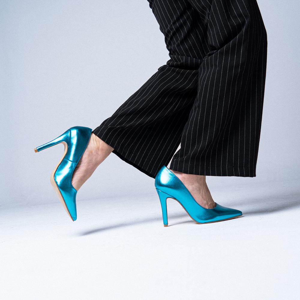 Foto 6 pulgar | Zapatilla Tacón Puntal Metálico 8cm Para Mujer Walki Mónica Turquesa