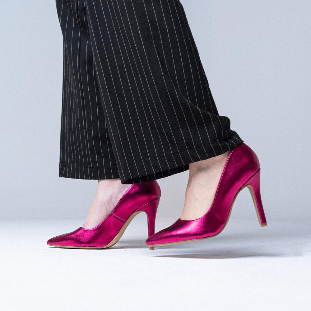 Foto 6 pulgar | Zapatilla Tacón Puntal Metálico 8cm Para Mujer Walki Mónica Fucsia Oscuro