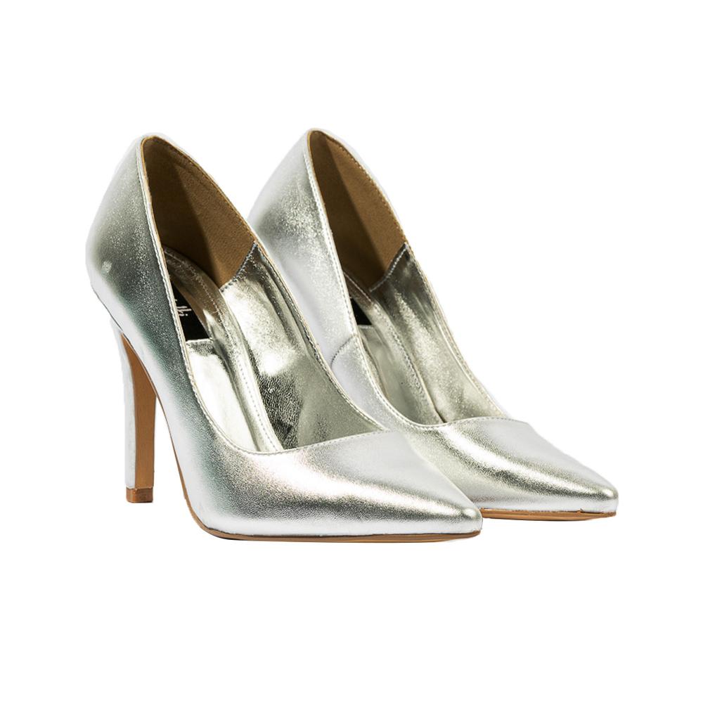 Foto 2 | Zapatilla Tacón Puntal Metálico 8cm Para Mujer Walki Mónica Plateado