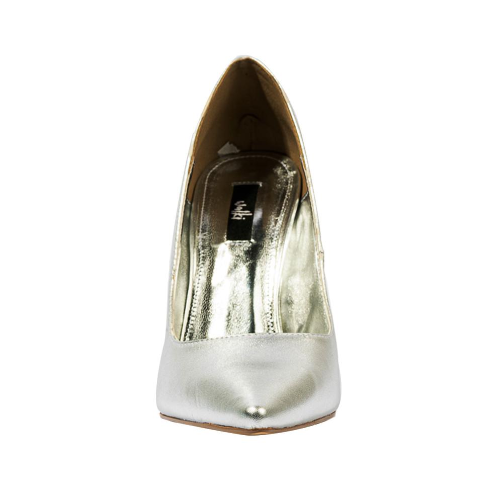 Foto 5 pulgar | Zapatilla Tacón Puntal Metálico 8cm Para Mujer Walki Mónica Plateado