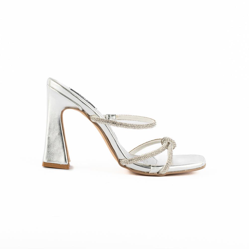Tacón 10cm Tira Brillante Fiesta Moda De Mujer Walki Arantza Plateado