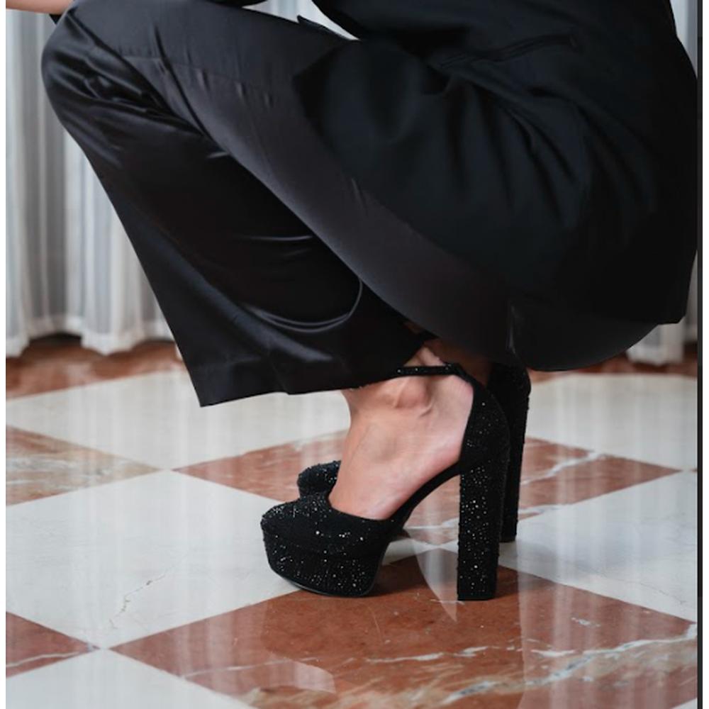 Foto 2 | Tacón Plataforma Brillo Fiesta 14cm Para Mujer Walki Bibiana Negro
