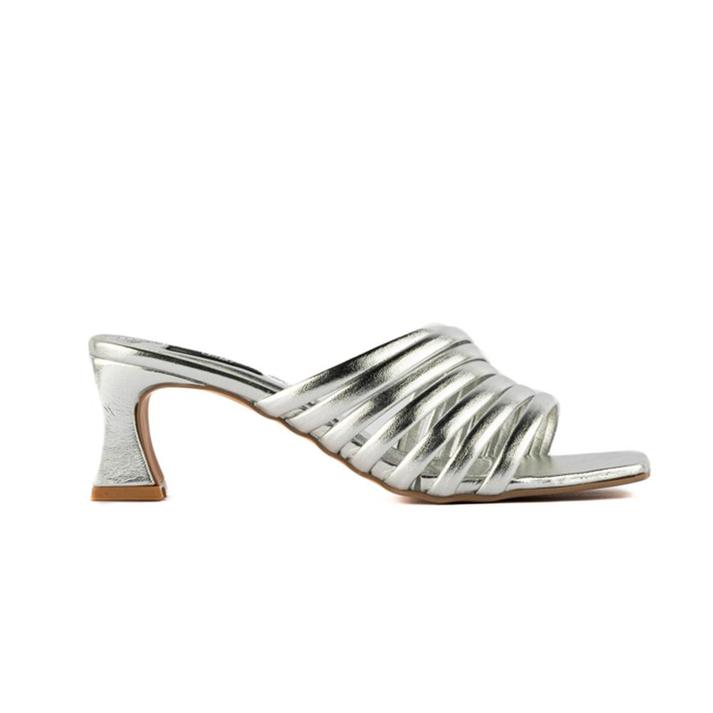 Sandalia Tacón Multi Tiritas Bajo 7cm Para Mujer Walki Adela Plateado